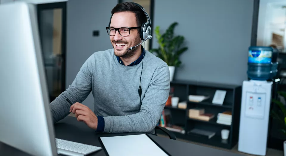 Man talking with headphones on